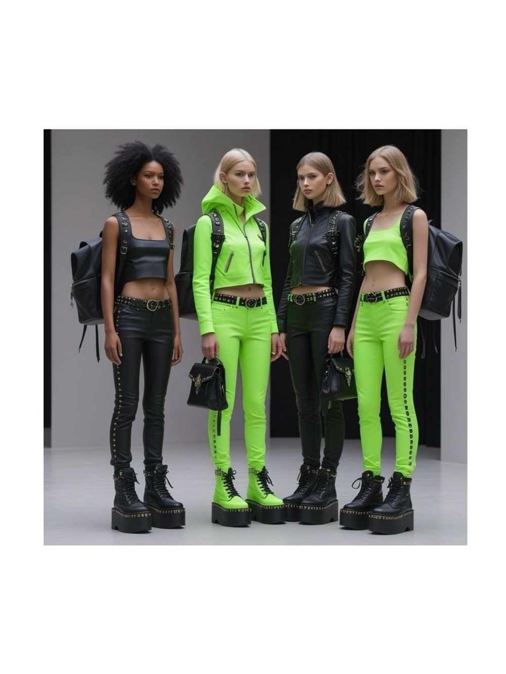HANDCRAFTED Vibrant Neon Green and models  digital print with lamination NWT